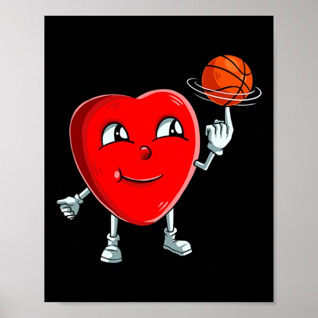 Heart Basketball Player Valentines Day Cute Sports Poster (Front)