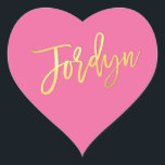 HEART BAT MITZVAH turquoise gold script JORDYN Heart Sticker<br><div class="desc">by kat massard >>> https://linktr.ee/simplysweetpaperie <<< *** NOTE - THE SHINY GOLD FOIL EFFECT IS A PRINTED PICTURE *** - - - - - - - - - - - CONTACT ME for custom "faux gold foil effect type" Love the design, but would like to see some changes - another...</div>