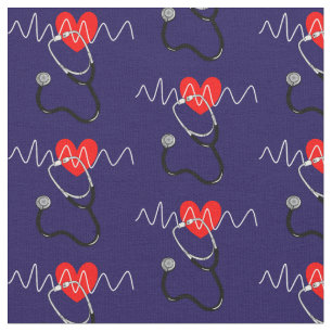 Heart Beat Line Stethoscope Medical Symbols Fabric