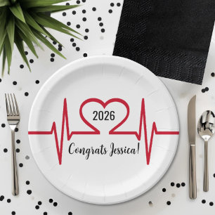 Heart Beat Nurse Medical Graduation Paper Plate