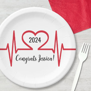Heart Beat Nurse Medical Graduation Paper Plate