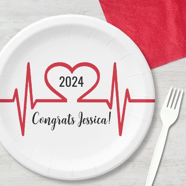 Heart Beat Nurse Medical Graduation Paper Plate (Heart Beat Nurse Medical Graduation Paper Plates)
