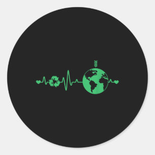 Heart Beat Recycle Earth Day Recycling Love Earth  Classic Round Sticker