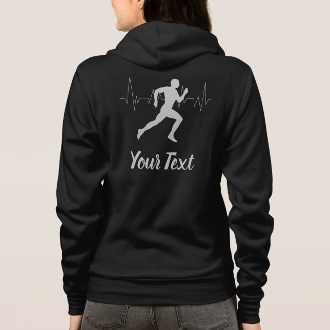 Heart Beat Runner Personalised Black Hoodie (Back)