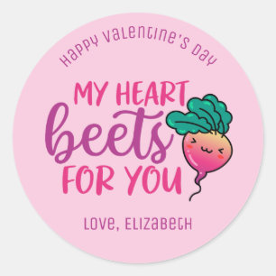 Heart Beets For You Funny Cute Valentines Day Pink Classic Round Sticker