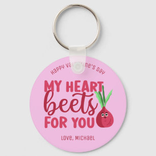 Heart Beets For You Funny Pun Cute Valentine's Day Key Ring