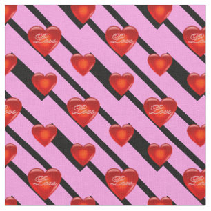 heart/big/small red heart/Love/black pink stripe Fabric