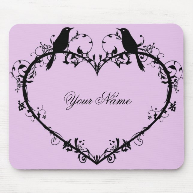 Heart & Birds Mouse Pad-Pink Pad (Front)
