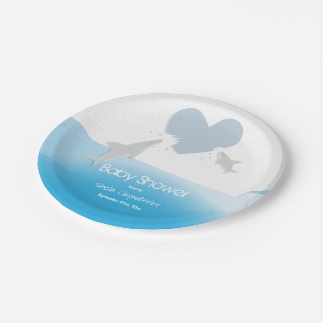 Heart Bites and Sharks | Baby Shower Paper Plate (Angled)