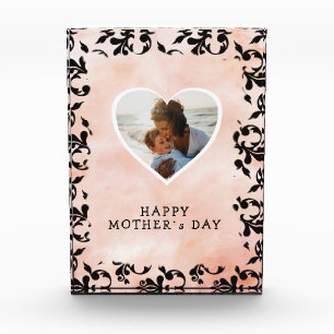 Heart Black Rococo Watercolor Mother`s Day Photo Block