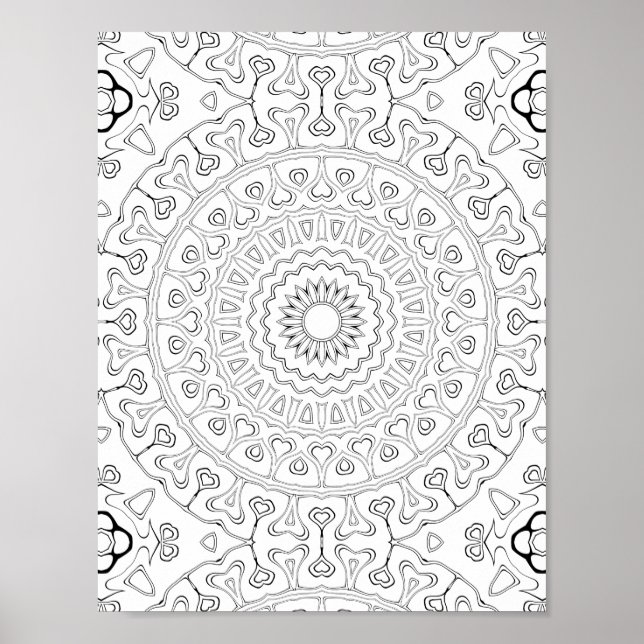 Heart Bloom Pattern Coloring Page Design Poster (Front)