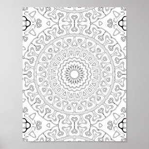Heart Bloom Pattern Colouring Page Design Poster