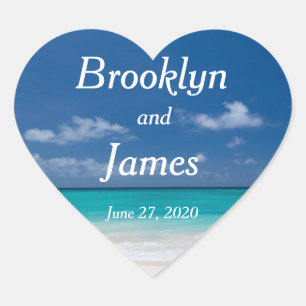 Heart Blue Beach Wedding Stickers
