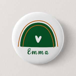 Heart Boho Green Rainbow with Personalised Name  6 Cm Round Badge