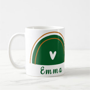 Heart Boho Green Rainbow with Personalised Name Coffee Mug