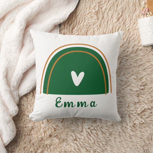 Heart Boho Green Rainbow with Personalised Name Cushion (Blanket)