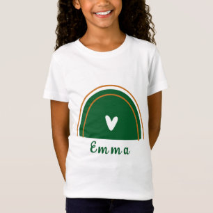 Heart Boho Green Rainbow with Personalised Name T-Shirt