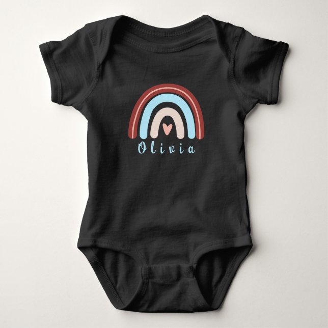 Heart Boho Rainbow with Personalised Name Baby Bodysuit (Front)