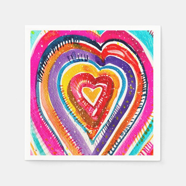 Heart boho watercolor art napkin (Front)