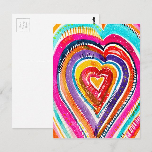 Heart boho watercolor art postcard (Front/Back)
