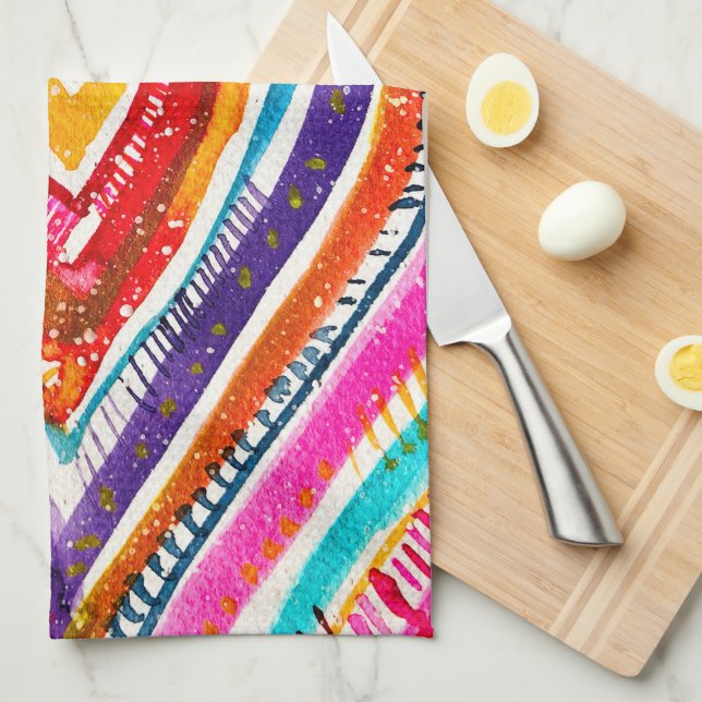 Heart boho watercolor art tea towel (Quarter Fold)