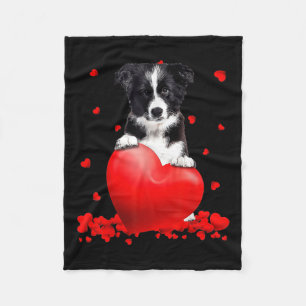 Heart Border Collie Dog Lover Christmas Valentines Fleece Blanket