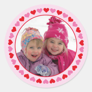 Heart Border Valentine's Day Photo Round Sticker