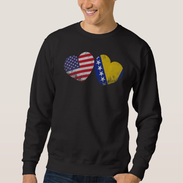 Heart Bosnian American Flag Patriotic Family Herit Sweatshirt (Front)