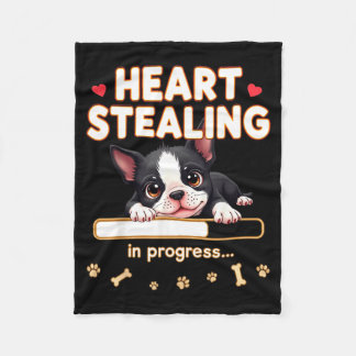 Heart Boston Terrier Dog Funny Gift Bostie Puppy  Fleece Blanket