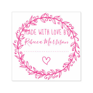 Heart & Botanical Wreath | Custom Made With Love Self-inking Stamp
