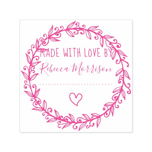 Heart & Botanical Wreath | Custom Made With Love Self-inking Stamp (Design)