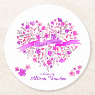 Heart bouquet flowers bridal shower coasters