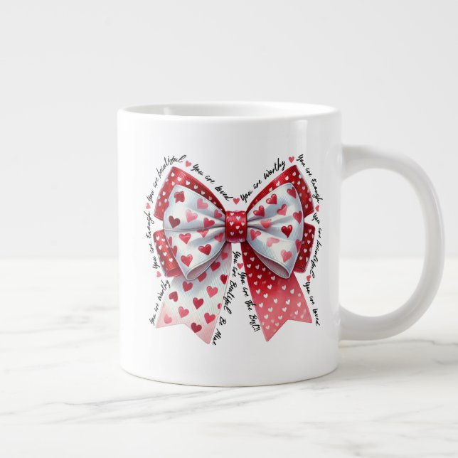 Heart Bow & Affirmations Large Coffee Mug (Right)