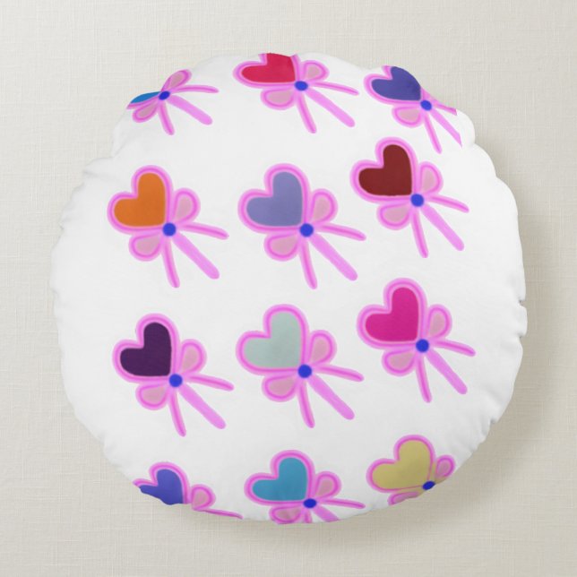  Heart Bow Pattern Personalised Gift Crew Socks Round Cushion (Front)
