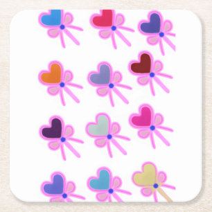  Heart Bow Pattern Personalised Gift Crew Socks Square Paper Coaster