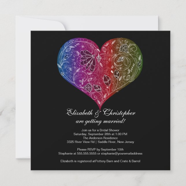 Heart Bride Bridal Shower Invitation Black (Front)