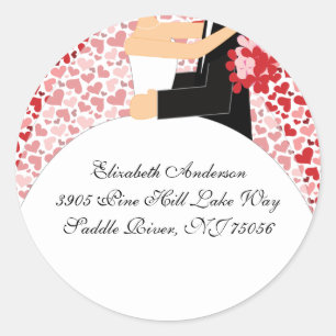 Heart Bride & Groom Address Sticker pink & red