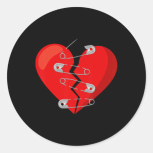 Heart-broken And Safety Pins Anti Valentine Single Classic Round Sticker