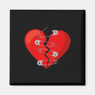 Heart-broken And Safety Pins Anti Valentine Single Magnet