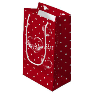 heart bubbles on red and white polka dot small gift bag