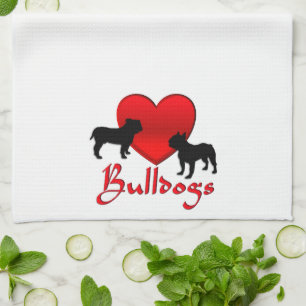 Heart Bulldogs Tea Towel