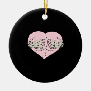 Heart Butt Hug Skeleton Hands Classic Ceramic Tree Decoration