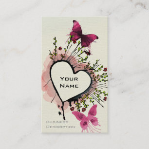 Heart, butterflies and flowers business card