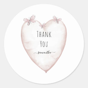 Heart & Butterfly Baby Shower White Thank You Classic Round Sticker