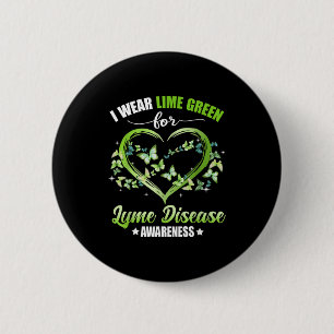 Heart Butterfly I Wear Green For Lyme Disease Awar 6 Cm Round Badge