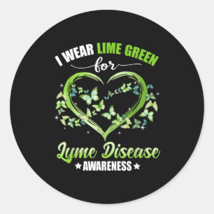Heart Butterfly I Wear Green For Lyme Disease Awar Classic Round Sticker