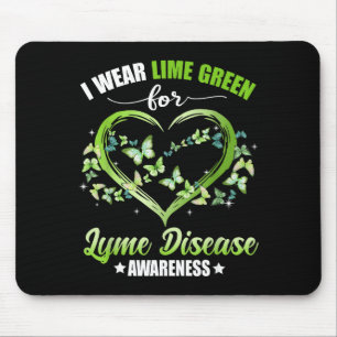 Heart Butterfly I Wear Green For Lyme Disease Awar Mouse Pad