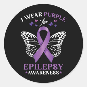 Heart Butterfly I Wear Purple For Epilepsy Awarene Classic Round Sticker