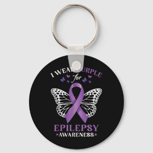 Heart Butterfly I Wear Purple For Epilepsy Awarene Key Ring