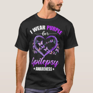 Heart Butterfly I Wear Purple For Epilepsy Awarene T-Shirt